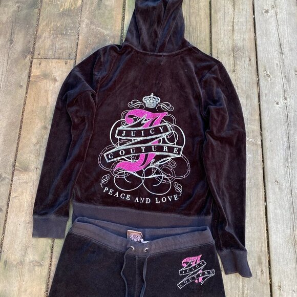 Vintage Y2K Juicy Couture Velour Tracksuit Black Bedazzled - Picture 1 of 12